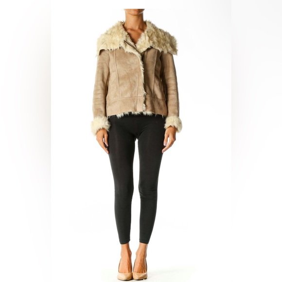 Ann Taylor Beige Shearling Jacket Large Petite New With Tags - Picture 3 of 10